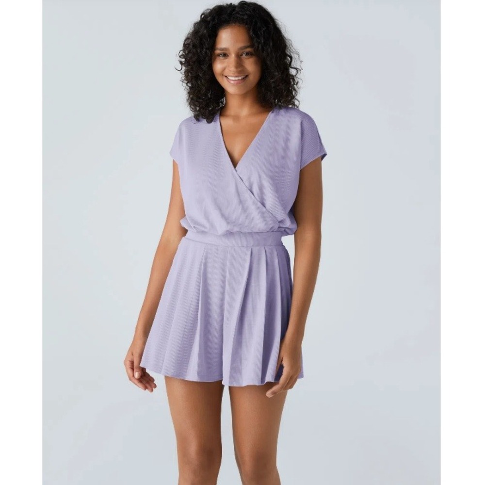 Halara Lavender Short Sleeve Pocket‎ Waffle Casual Romper Size Medium Loungewear